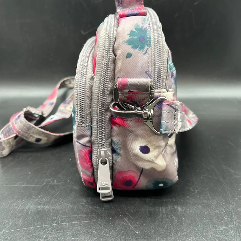 LUG‎ Scoop Crossbody Shoulder Bag Purse Watercolor Grey Pink Teal Flower